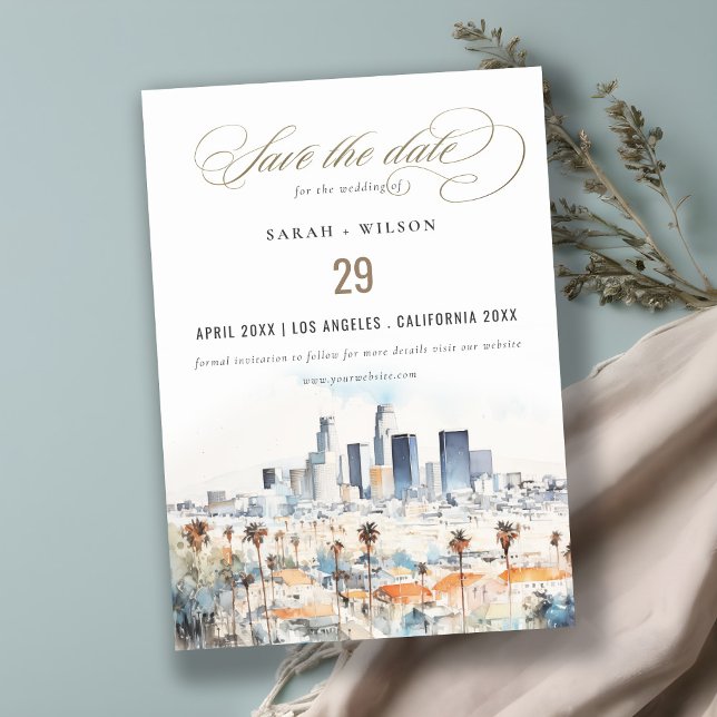 Save The Date Minimal Los Angeles, Californie Mariage d'aquarell (Créateur téléchargé)