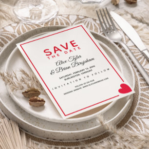 Save The Date Minimal moderne Red Heart Valentine Mariage