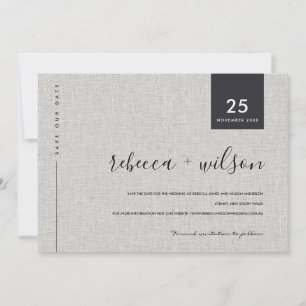 SAVE THE DATE MINIMAL SCANDI GRAY RUSTIQUE LINEN TYPOGRAPHIE DE