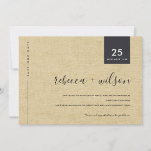 SAVE THE DATE MINIMAL SCANDI RUSTIQUE OCHER LINEN TYPOGRAPHIE DE