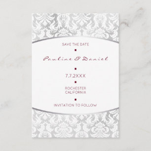 Save The Date Minimalisme Économisez La Date Argent Rouge Damask