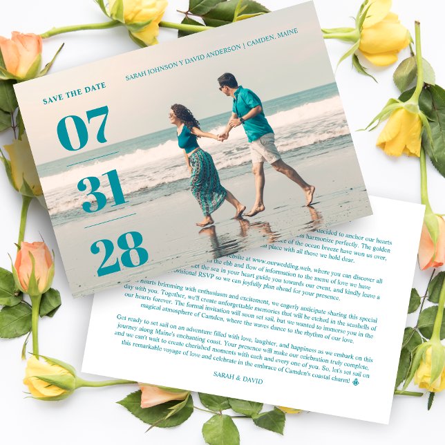 Save The Date Minimalist Aquamarine Stylish & Fun Wedding Photo  (Minimalist Aquamarine Stylish & Fun Wedding Photo Card Save the Date with Envelope.)