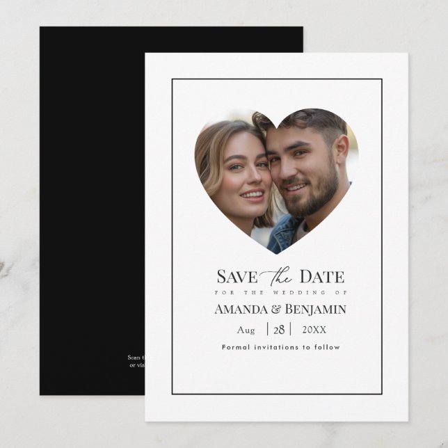 Save The Date Minimalist Black and White Wedding Photo (Devant / Derrière)