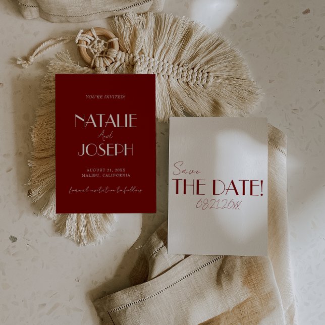 Save The Date Minimalist Burgundy Whimsical Retro Wedding (Créateur téléchargé)