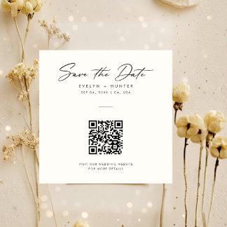 Save The Date Minimalist Elegant QR Code Wedding Website Square