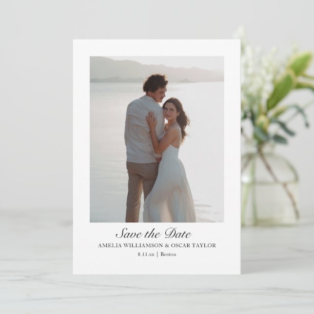 Save The Date Minimalist Modern Large Photo Classic Script (Debout devant)