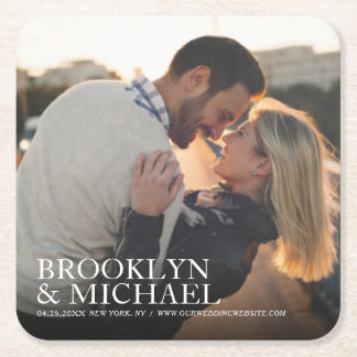Save the Date Minimalist Photo Announcement Square Paper Coaster