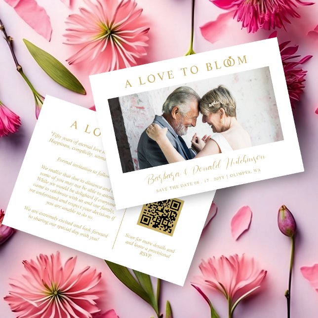 Save The Date Minimalist Romantic Wedding Anniversary in Gold (Minimalist Romantic Wedding Anniversary in Faux Gold Photo Save the Date Card with Envelope. )