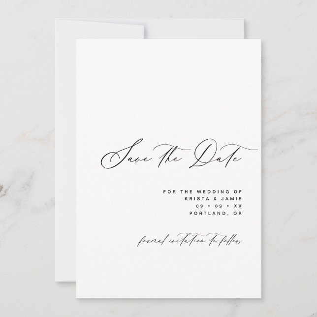 Save The Date Minimalist Script Black & White Photo Wedding (Devant)