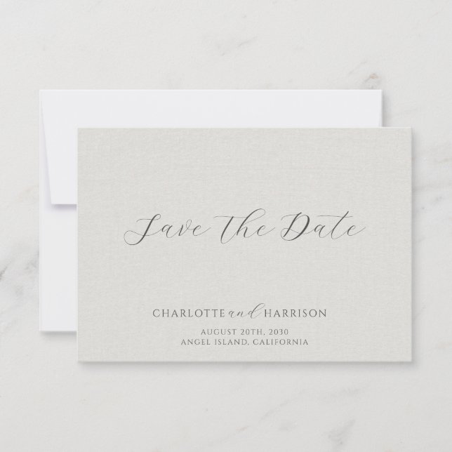 Save The Date Minimalist White Faux Linen (Devant)