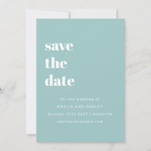 Save The Date Minimaliste Aqua Blue Retro Simple Photo Mariage