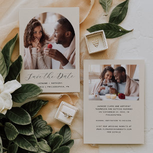 Save The Date Minimaliste Arche Bohème Beige 2 Photos