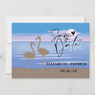Save The Date Minimaliste chic, coucher de soleil, flamants rose