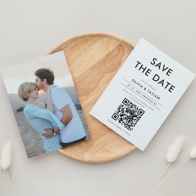 Save The Date Minimaliste contemporain QR Code Mariage photo (Créateur téléchargé)
