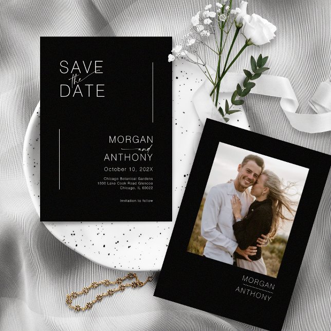 Save The Date Minimaliste Enregistrer la photo de date noir blan (Créateur téléchargé)