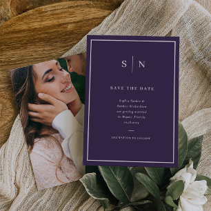 Save The Date Minimaliste et Chic   Violet et Blanc avec Photo