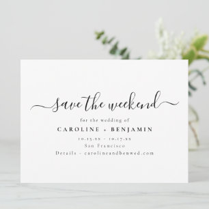 Save The Date Minimaliste Moderne Écriture de Week-end Noir et B