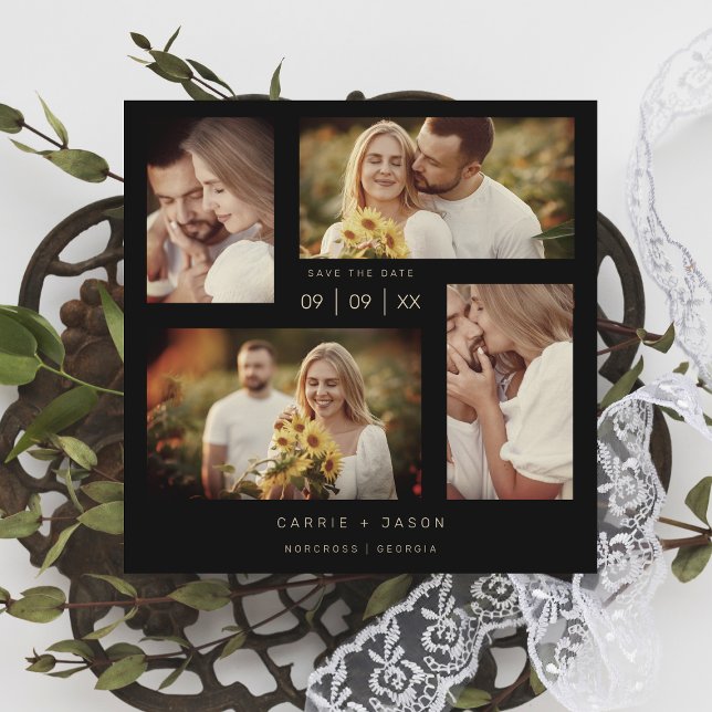 Save The Date Minimaliste moderne Mariage Quatre photos Collage (Créateur téléchargé)