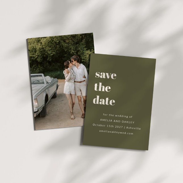 Save The Date Minimaliste Olive Fall Rétro Simple Mariage Photo (Créateur téléchargé)