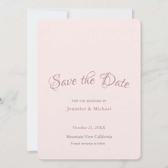Save The Date Minimaliste Professionnel Couleur Or Rose Simple (Devant)