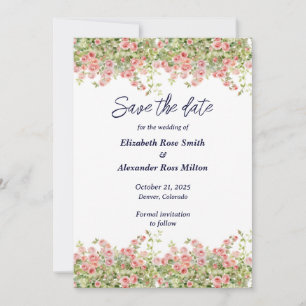 Save The Date Minimaliste Simple Joli rose vigne mariage floral