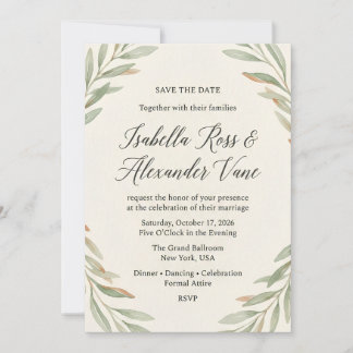 Save The Date Minimaliste Vert Sauge Aquarelle Botanique Enregis