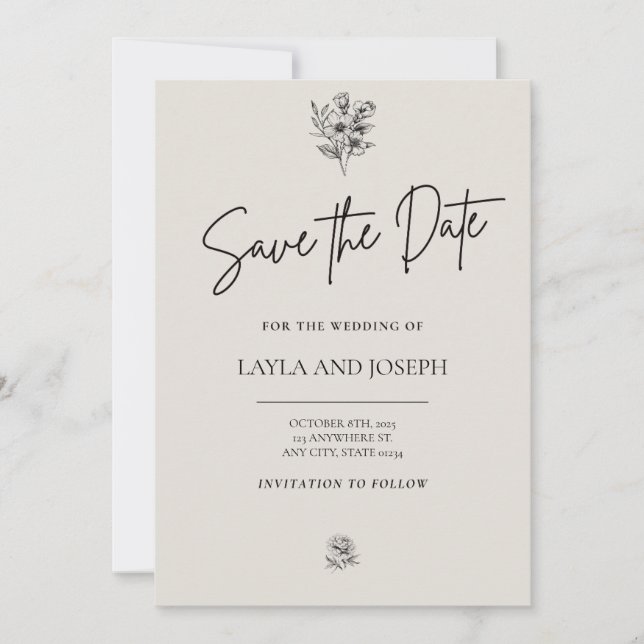 Save the Date minimalistic floral card (Front)