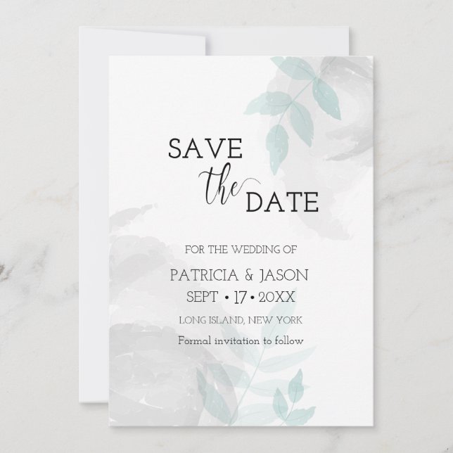 Save The Date Mint doux et gris (Devant)