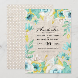 Save the Date. Mint Floral Wedding Announcements