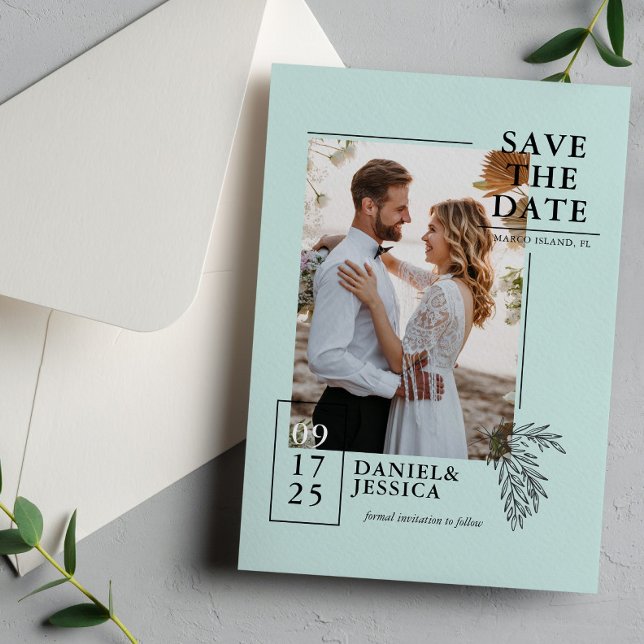 Save The Date Mint Green Modern Photo Wedding Enregistrer La Dat (Créateur téléchargé)