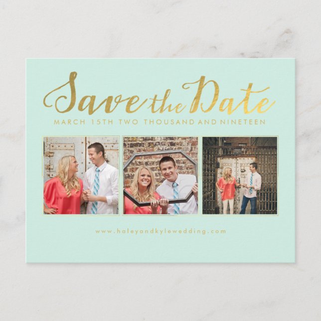 Save the Date Mint Script Typography Photo cards (Front)