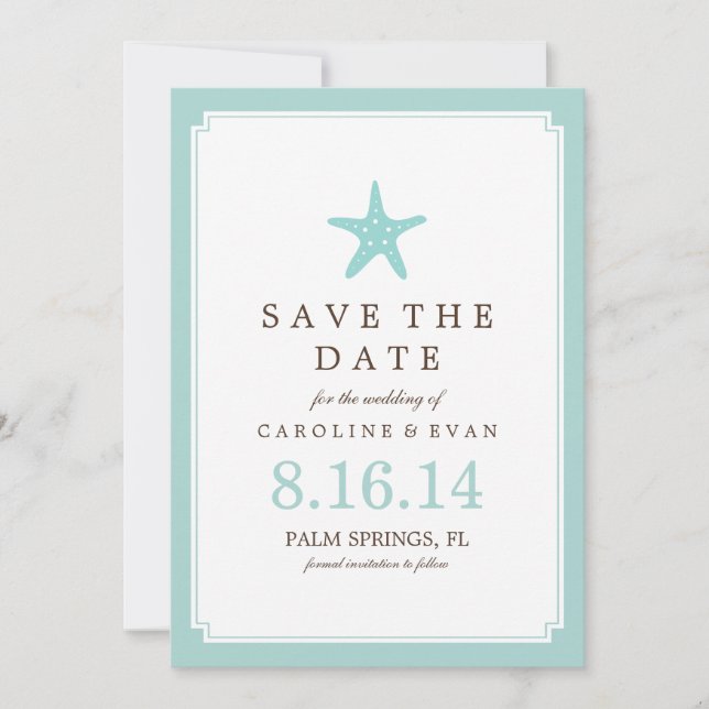Save The Date Mint Starfish Wedding Enregistrer la date (Devant)
