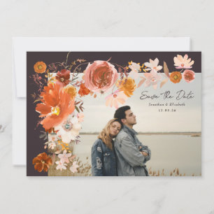 Save The Date Minuit Brûlé Orange Floral Mariage Photo