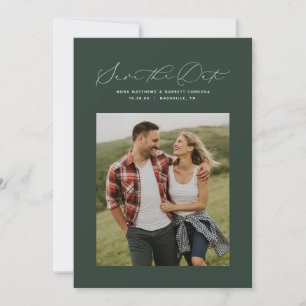 Save The Date Minuscule élégant chasseur de script photo verte