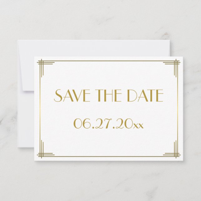 Save The Date Minuscule Gatsby Gold Art Déco Enregistrer La Cart (Devant)