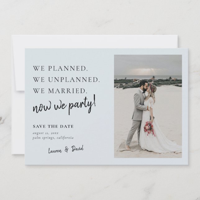 Save The Date Mise à jour du Mariage Grey Blue Post Enregistrer  (Devant)