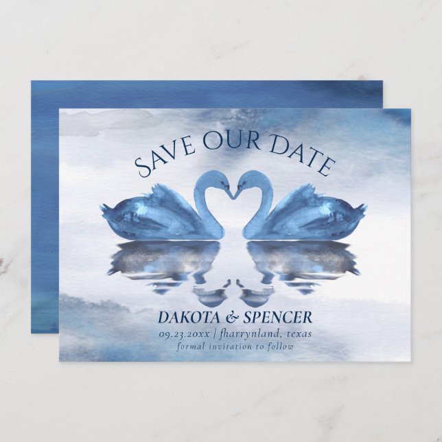 Save The Date Misty Reflections | Classic Blue Swan Lake Mariage (Devant / Derrière)
