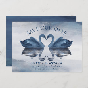 Save The Date Misty Reflections   Dusty Blue Swan Lake Mariage