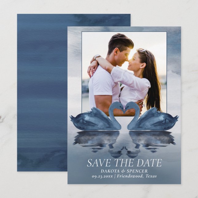 Save The Date Misty Reflections | Photo Dusty Blue Swan Lake (Devant / Derrière)