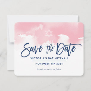 SAVE THE DATE MITZVAH modern pale pink watercolor