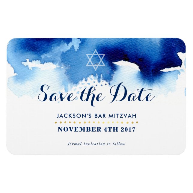 SAVE THE DATE MITZVAH modern star blue watercolor Magnet (Horizontal)