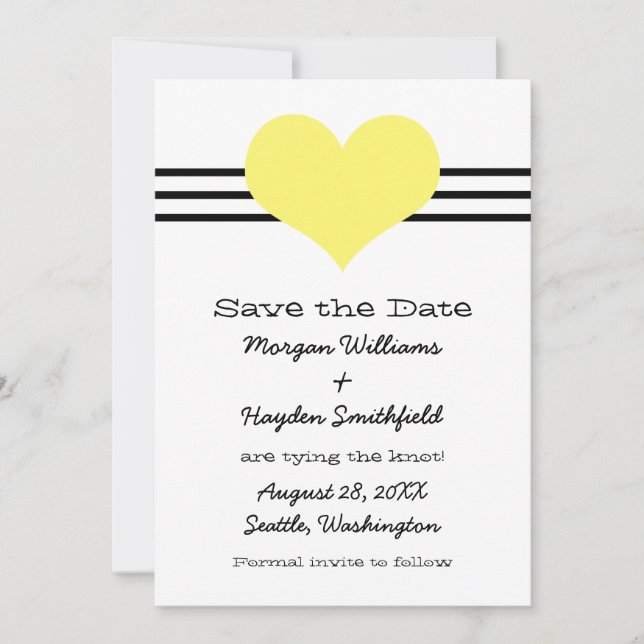 Save The Date Mod Heart Enregistrer l'Invitation de date, Jaune (Devant)