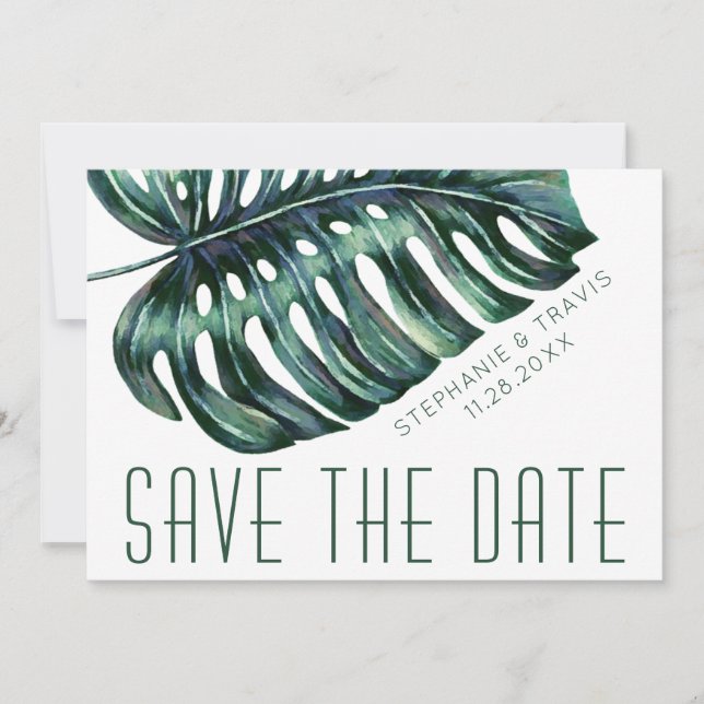 Save The Date Mod Tropics Monstera Leaf Mariage (Devant)