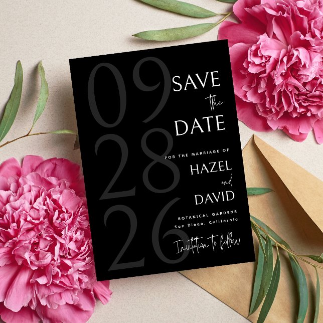 Save The Date Modern Black and White Minimalist Wedding (Créateur téléchargé)