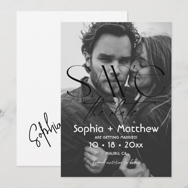 Save The Date Modern Black and White  Wedding Photo (Devant / Derrière)
