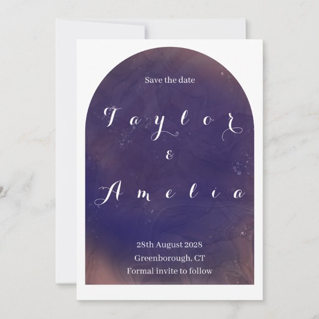 Save the Date Modern Boho Arch Purple Invite  (Front)