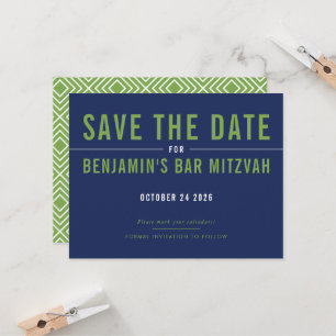 SAVE THE DATE modern bold block type navy green Invitation