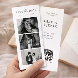 Save The Date Modern Bookmark Photo Strip QR Code Wedding