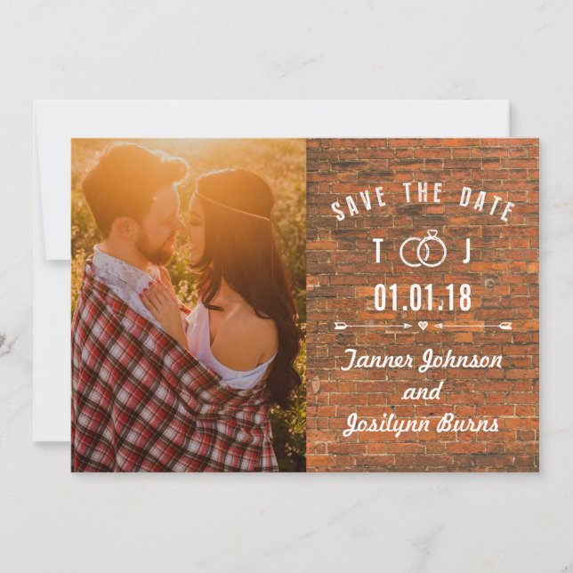 Save The Date Modern Brick Wall Photo (Front)