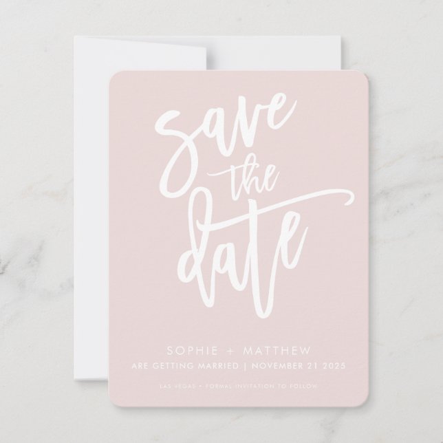 SAVE THE DATE modern calligraphy script blush pink (Front)